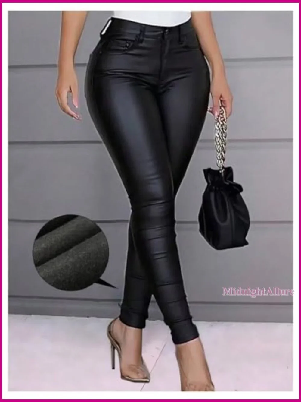 PU Leather Skinny Pants Y2K Punk Zipper Fly Trousers Clubwear - Picture 2 of 5